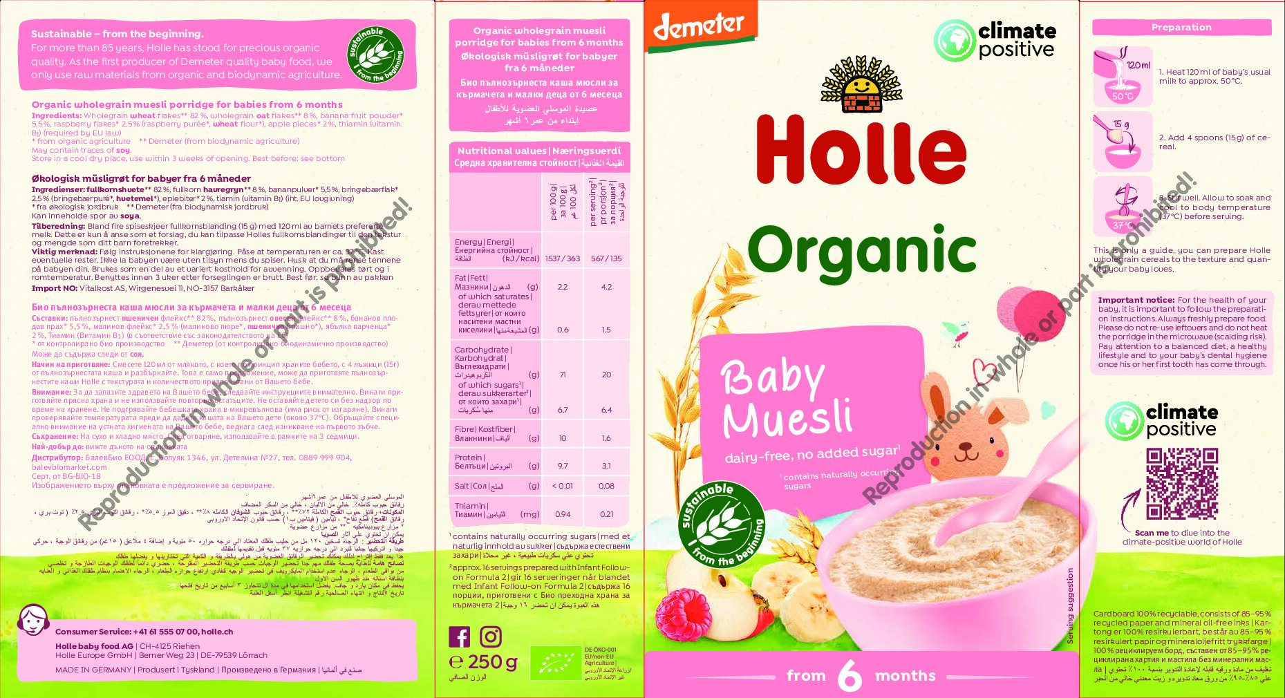 Holle Muesli Bio Demeter pour Bébé aux Céréales Complètes, 250 g -  Piccantino