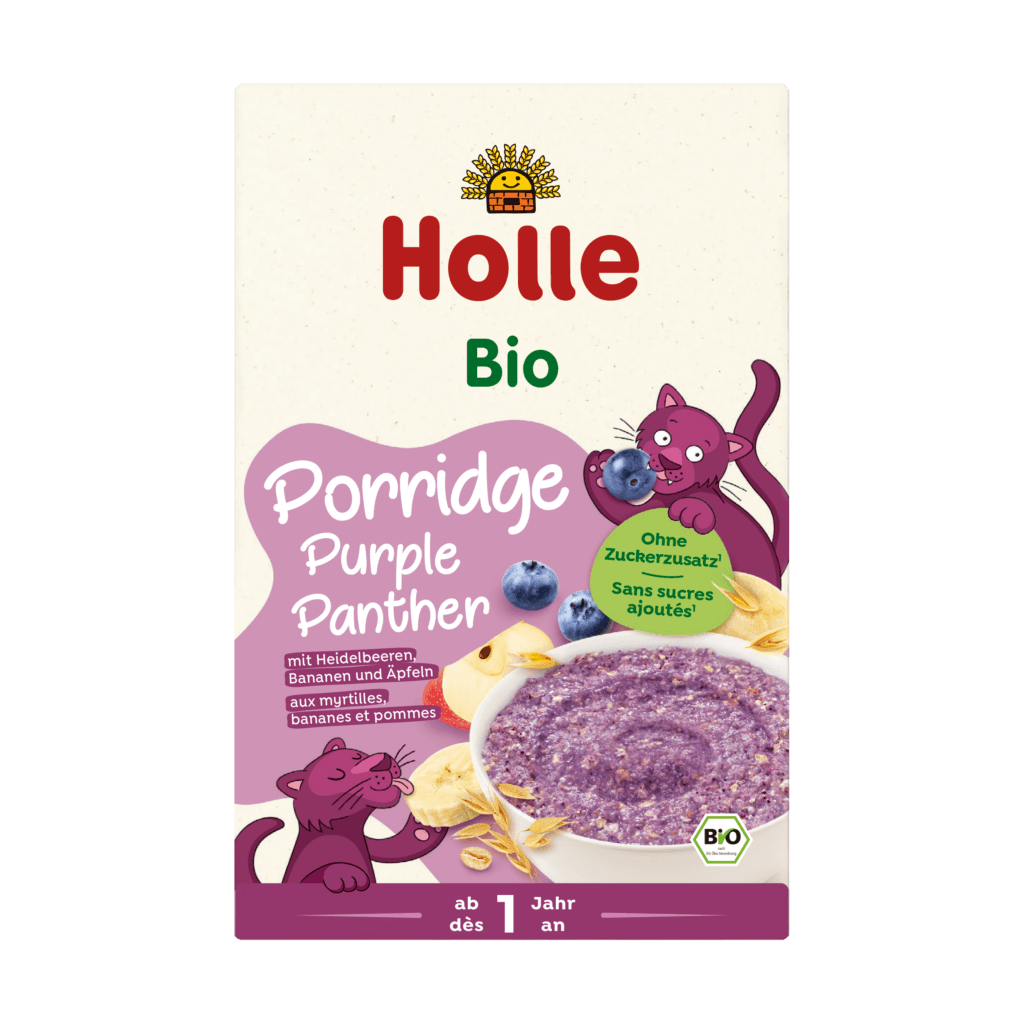 Porridge bio Purple Panther aux myrtilles, bananes et pommes